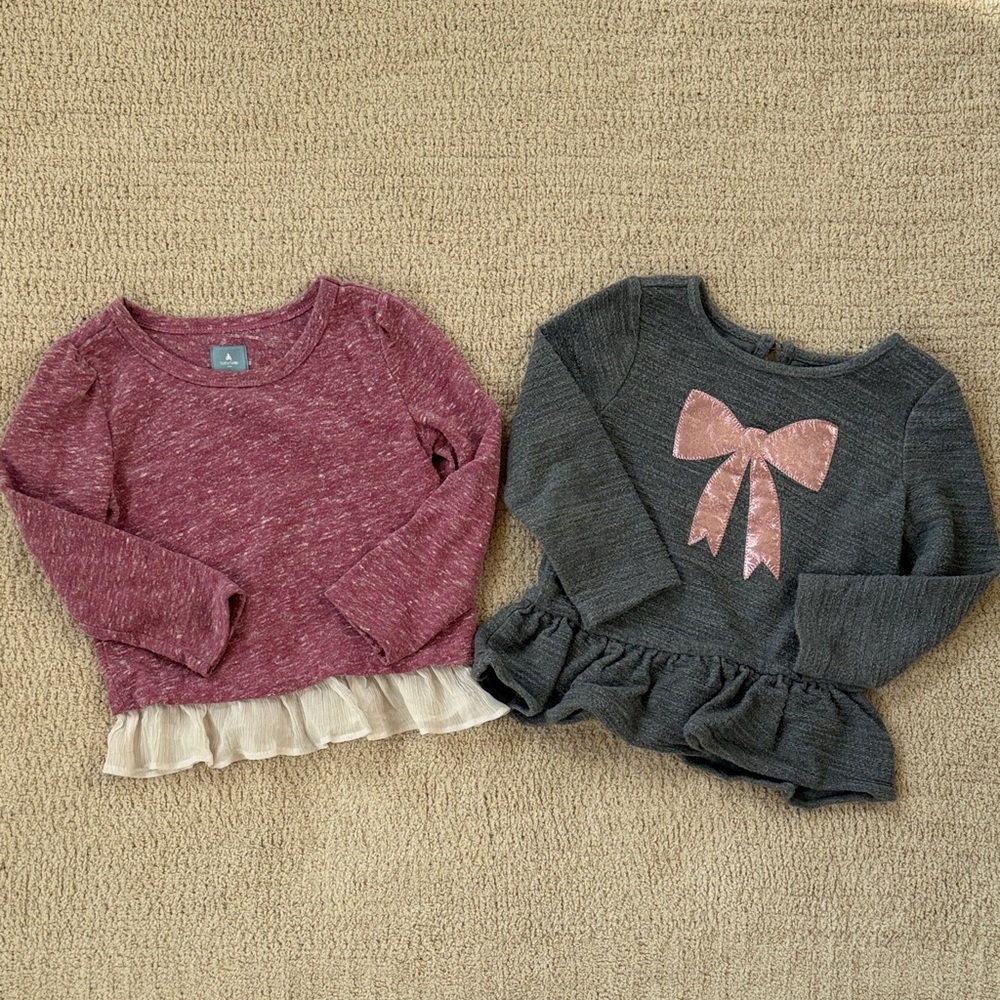 GAP 2T Long Sleeve Tops - Mauve and Charcoal
